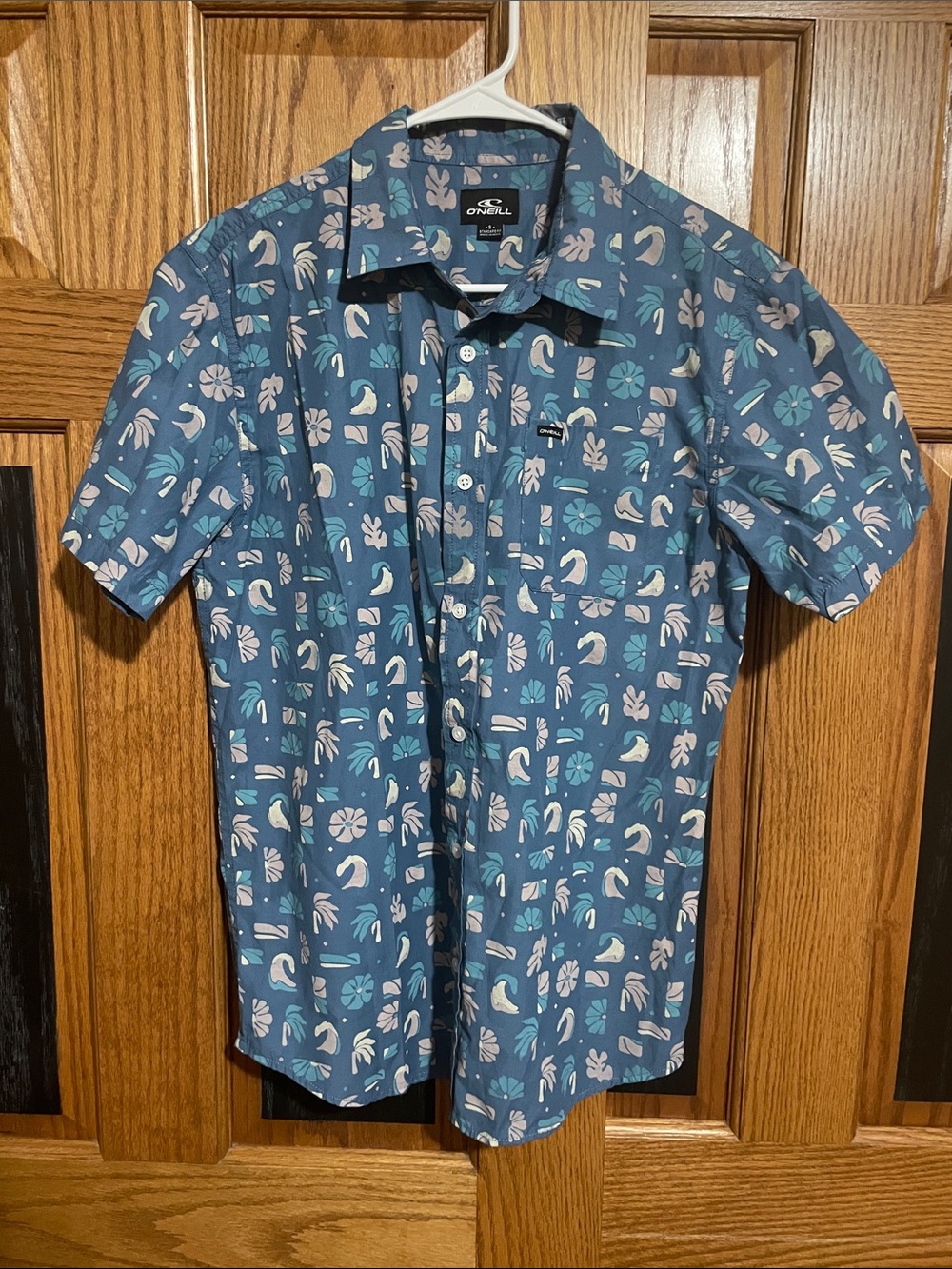 O'Neill Blue Short-Sleeve Floral Print Button-Down Shirt